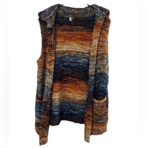 Pilcro Anthropologie sweater cardigan with pockets - orange, blue, white - Picture 3 of 15